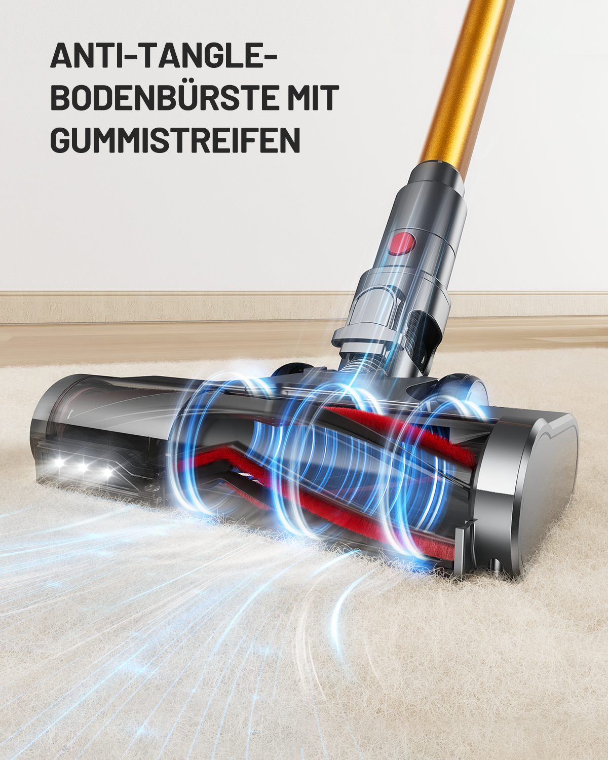 Kissof Battery Vacuum Cleaner, 50000Pa/550W/60 Mins Cordless Vacuum Cleaner with Self-Standing Function, Anti-Tangle Floor Brush, Fragrance Card, Highly Efficient Hypa Filter System for Hard Floors, [Energy Class A+++]